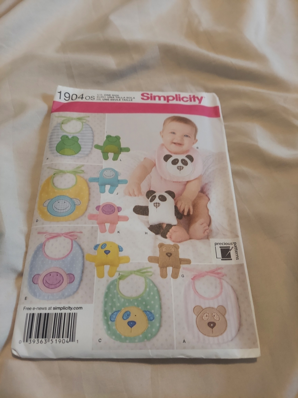 Simplicity 1904 Baby Bibs & Stuffed Animal Toys Sewing Pattern Panda Frog Puppy